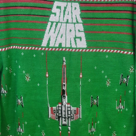 Men's Small Star Wars Nerd X-Wing Tie Fighter Ugly Christmas Sweater - Picture 2 of 12